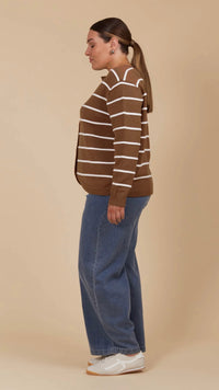 Juno Stripe Jumper Cardigan Toffee