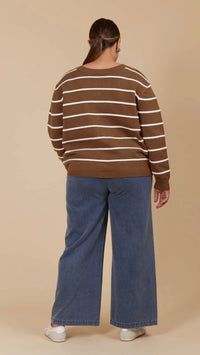 Juno Stripe Jumper Cardigan Toffee