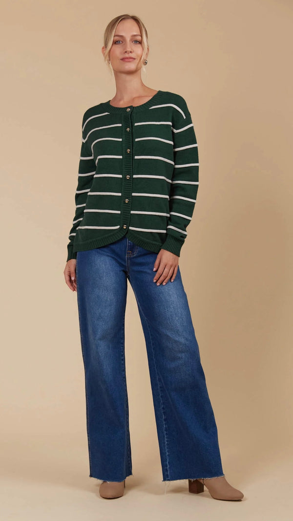 Juno Stripe Jumper Cardigan Pine