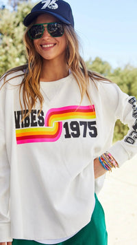 Vibes Long Sleeve Waffle Top White