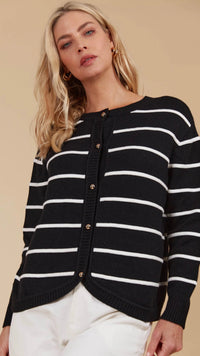Juno Stripe Jumper Cardigan Onyx