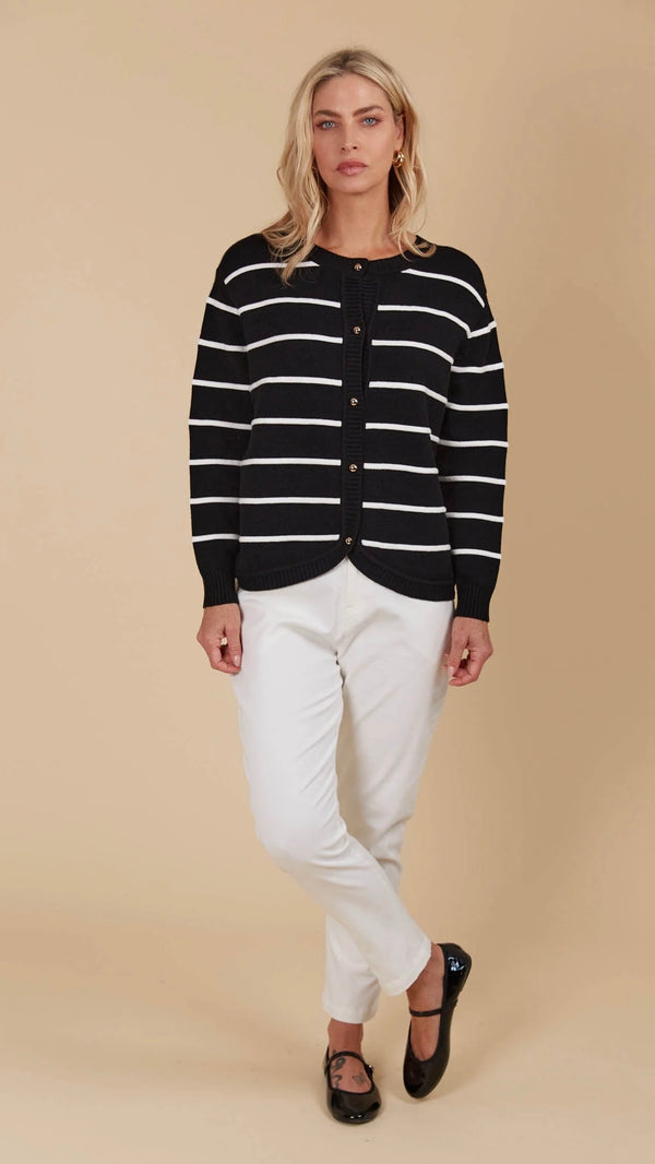 Juno Stripe Jumper Cardigan Onyx