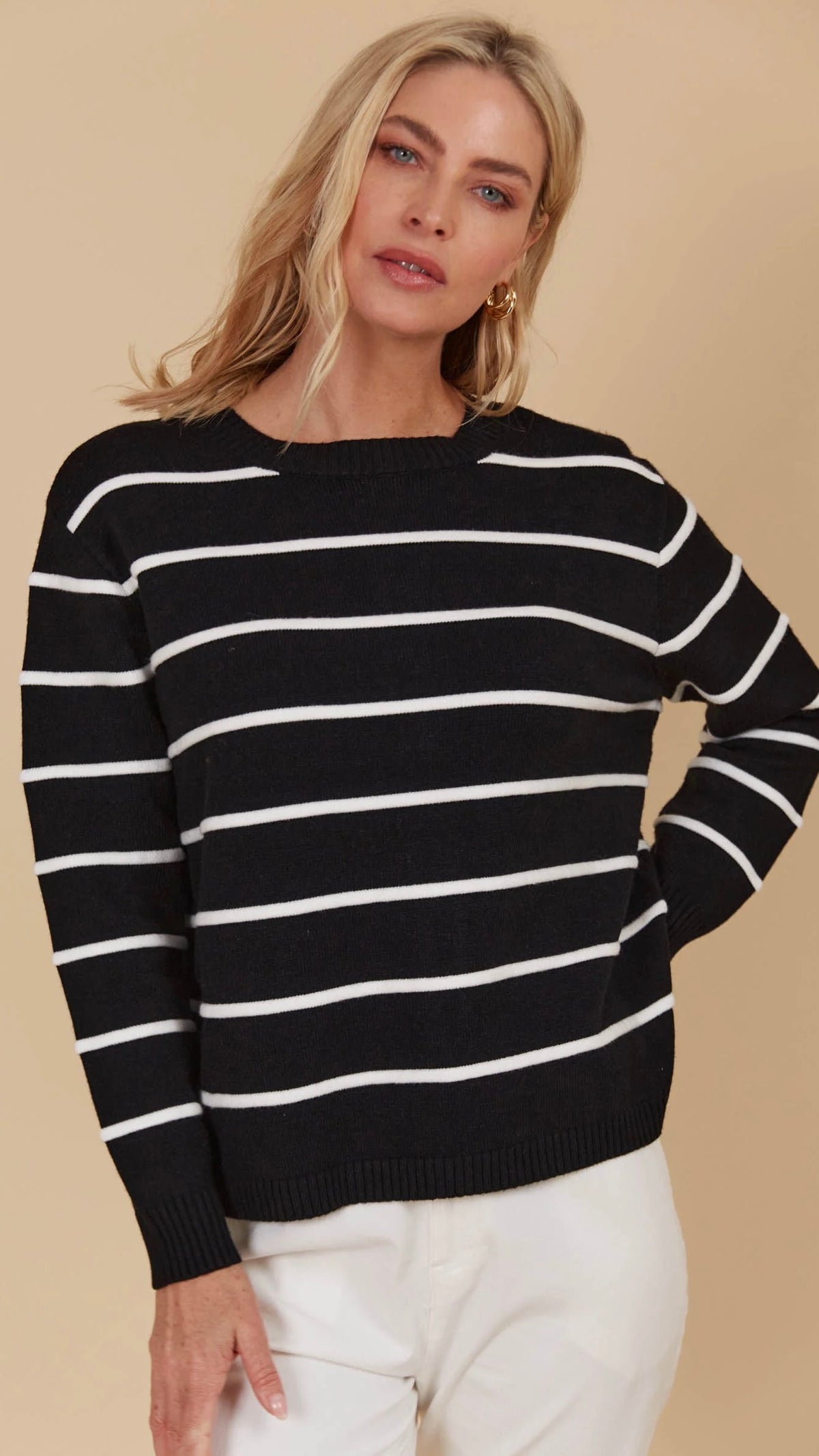 Juno Stripe Jumper Cardigan Onyx