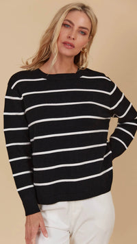 Juno Stripe Jumper Cardigan Onyx