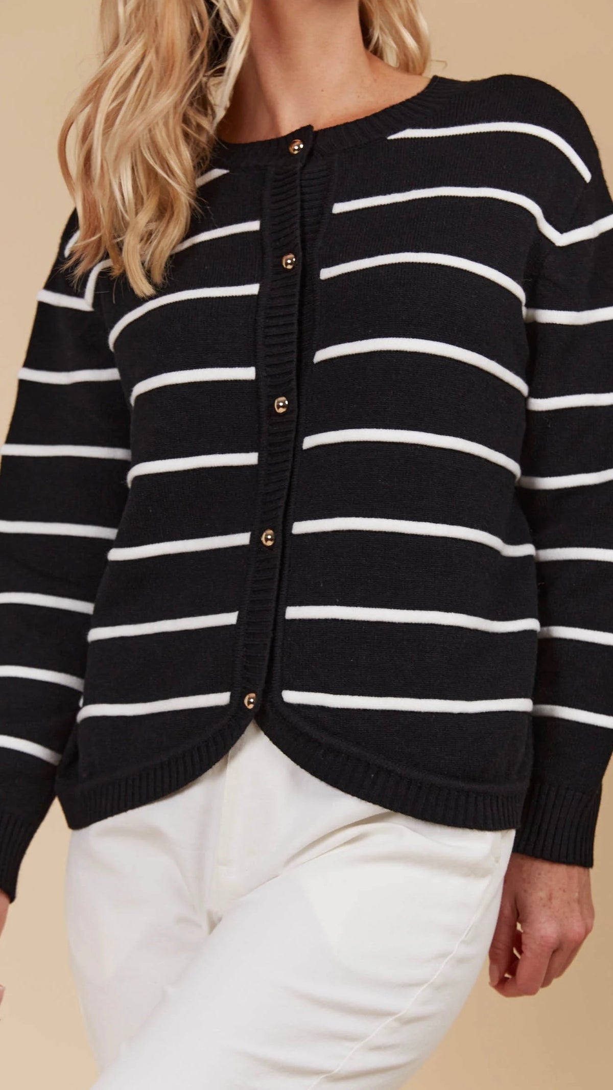 Juno Stripe Jumper Cardigan Onyx