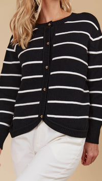 Juno Stripe Jumper Cardigan Onyx