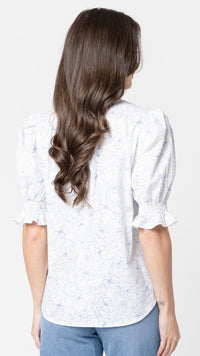 Relaxed Butterfly Top Blue Floral Sketch