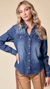 Dakota Snap Button Chambray Shirt Mid Denim