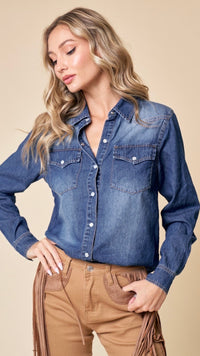 Dakota Snap Button Chambray Shirt Mid Denim