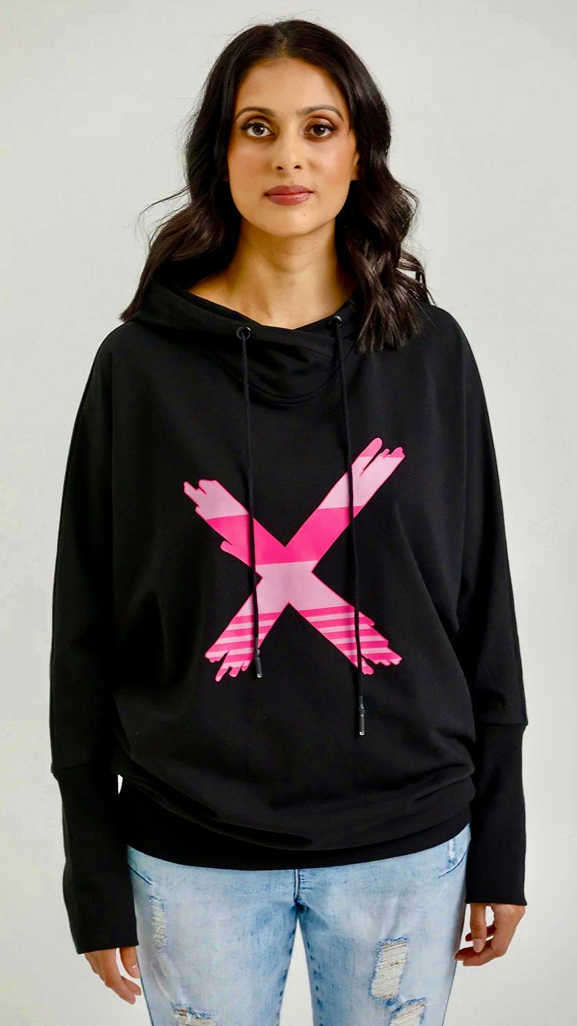 Ellen Hoodie Black with Irregular Pink Stripe X The Rock Box Store