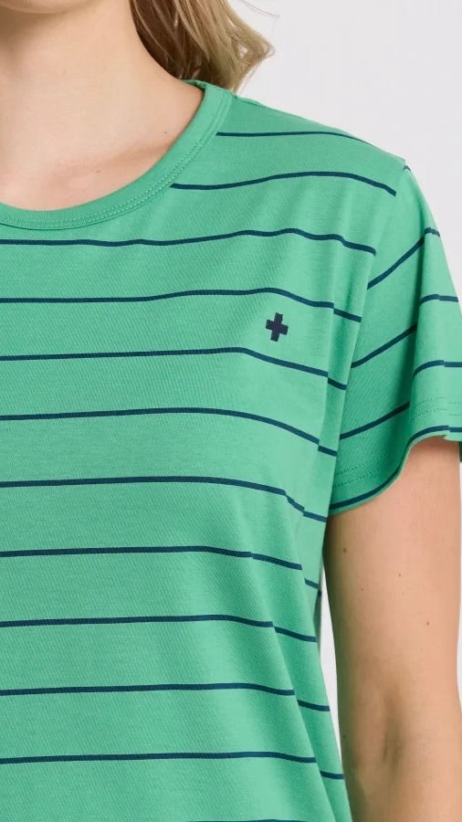 Classic Tee Green Navy Stripe
