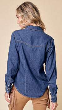 Dakota Snap Button Chambray Shirt Mid Denim