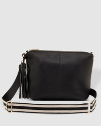 Daisy Crossbody Bag With Stripe Strap Black