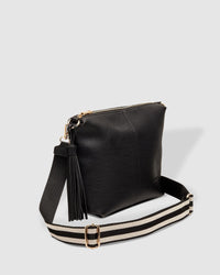 Daisy Crossbody Bag With Stripe Strap Black
