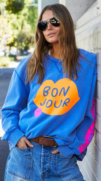 Bon Jour Washed Blue Sweat