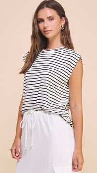 Maze Muscle Tee White Black Stripe