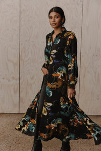 Elsie Shirt Dress Botanical Black