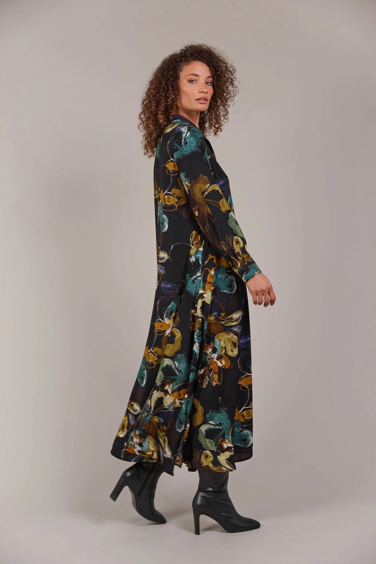 Elsie Shirt Dress Botanical Black