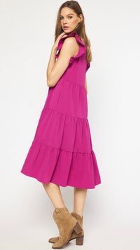 Jules V Neck Tiered Midi Dress Plum