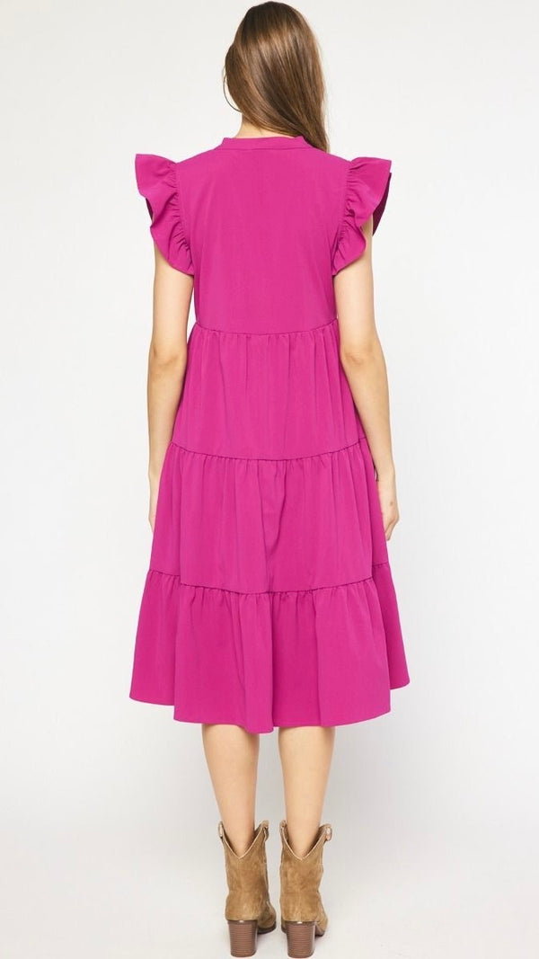 Jules V Neck Tiered Midi Dress Plum