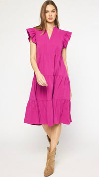 Jules V Neck Tiered Midi Dress Plum