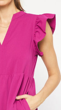 Jules V Neck Tiered Midi Dress Plum