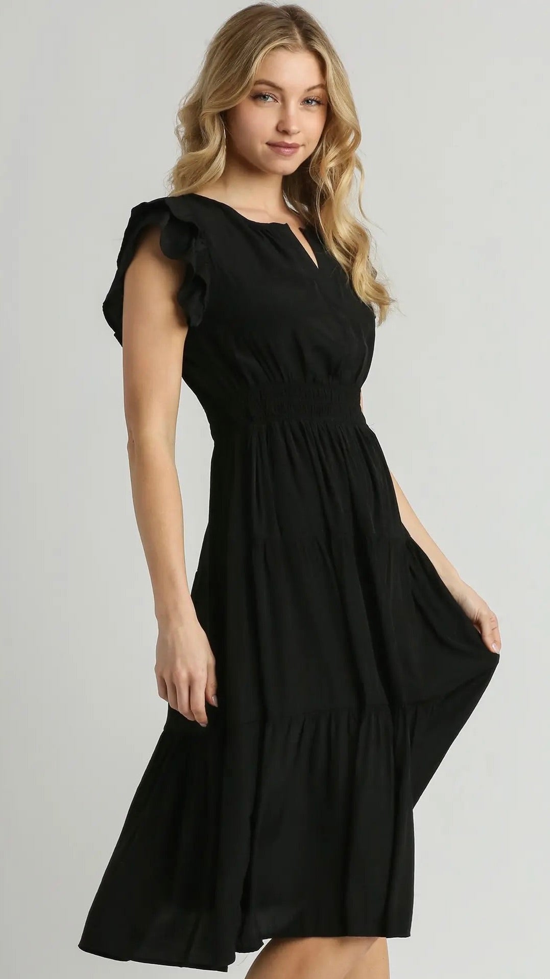 Florence Flutter Sleeve Dress Black (Restock Oct 25)