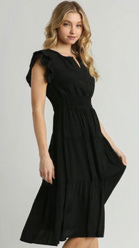Florence Flutter Sleeve Dress Black (Restock Oct 25)