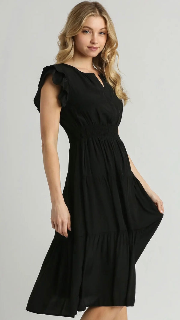Florence Flutter Sleeve Dress Black (Restock Oct 25)
