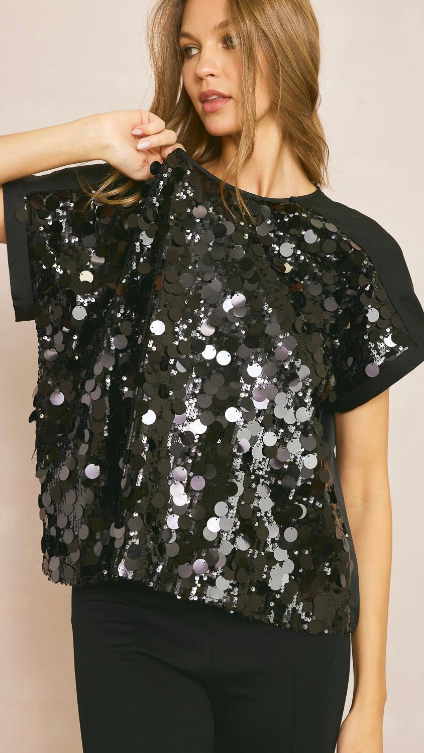 Celebration Sequin Top Black