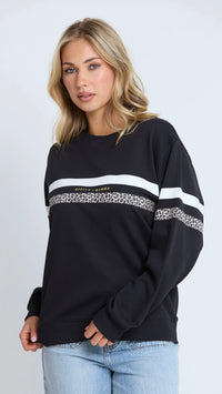 Essential Sweat Black Leopard and White Stripe