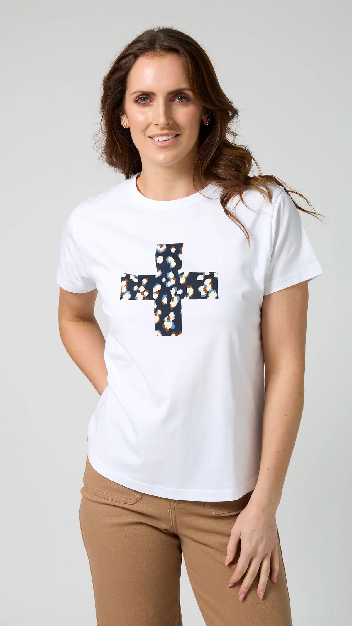 Ace Tee Leopard Cross White