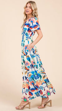 Tilly Tiered Midi Dress Royal Print