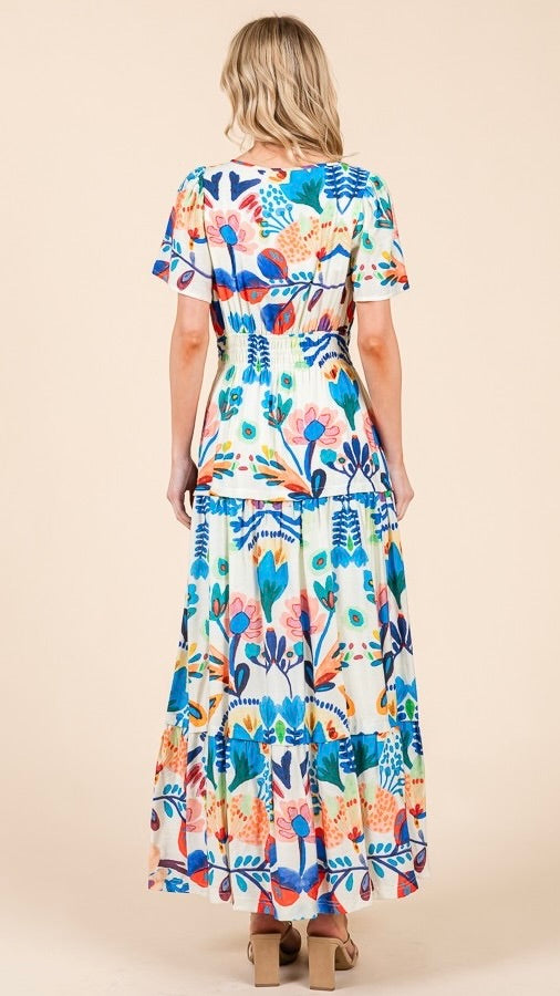 Tilly Tiered Midi Dress Royal Print