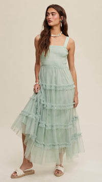 Poppy Frill Ruffle Maxi Dress Green Lilly