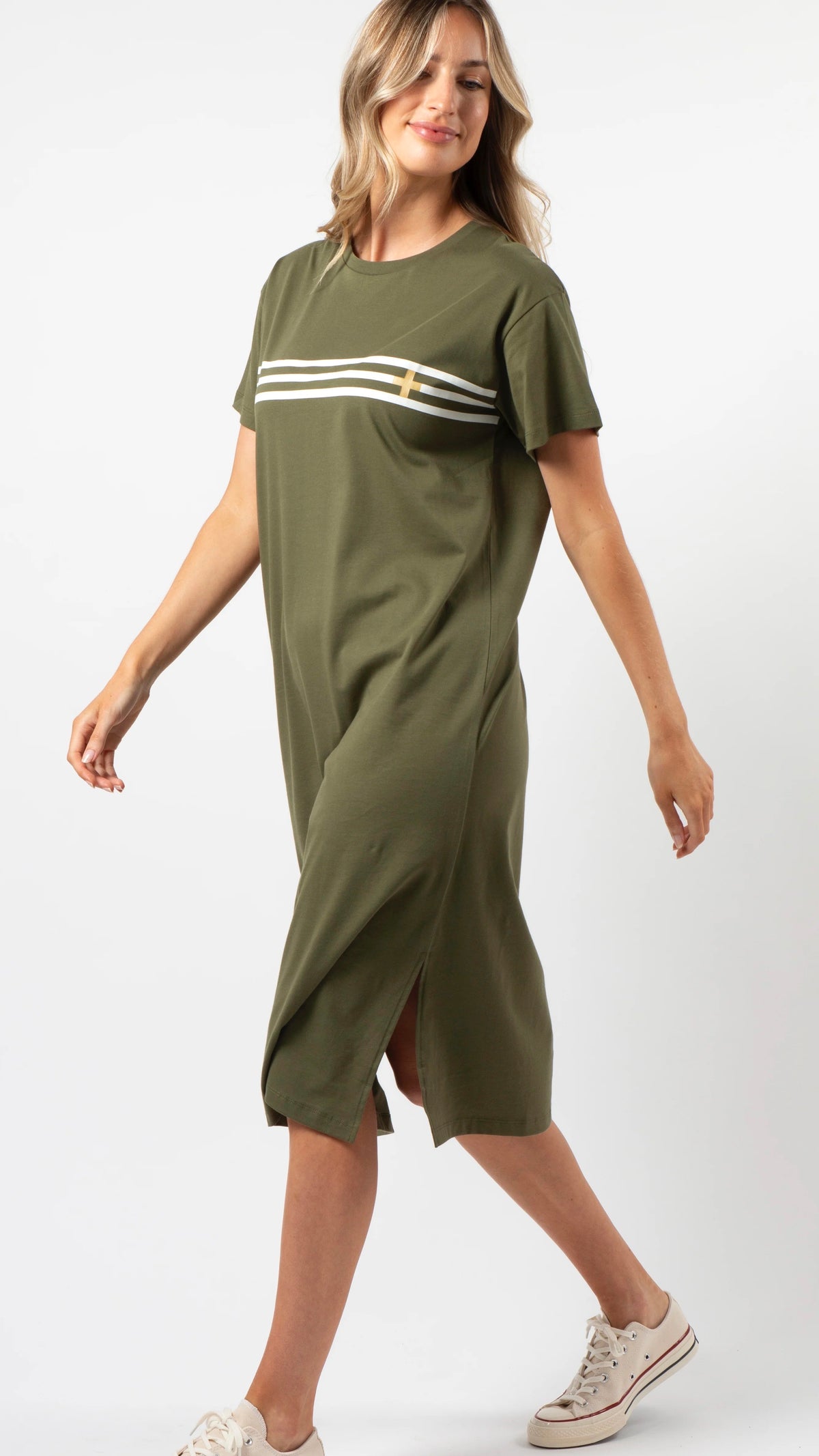 Maxie T Shirt Dress Khaki White Stripes