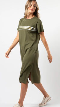 Maxie T Shirt Dress Khaki White Stripes