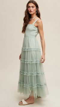 Poppy Frill Ruffle Maxi Dress Green Lilly