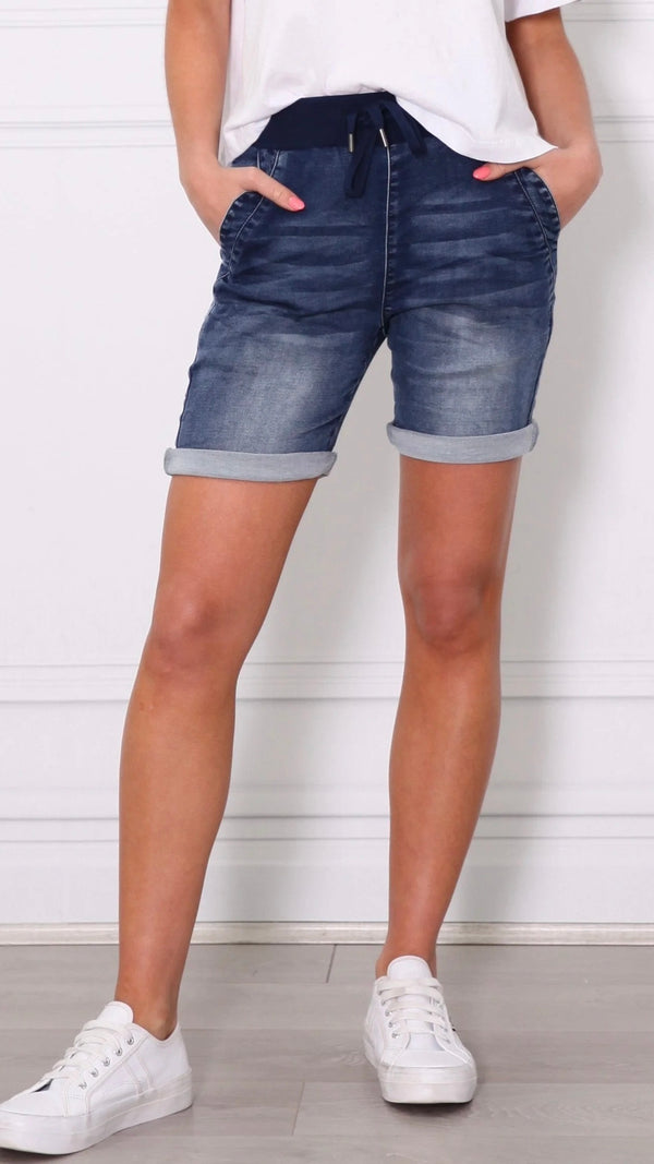 Riley Stretch Denim Shorts Dark Blue