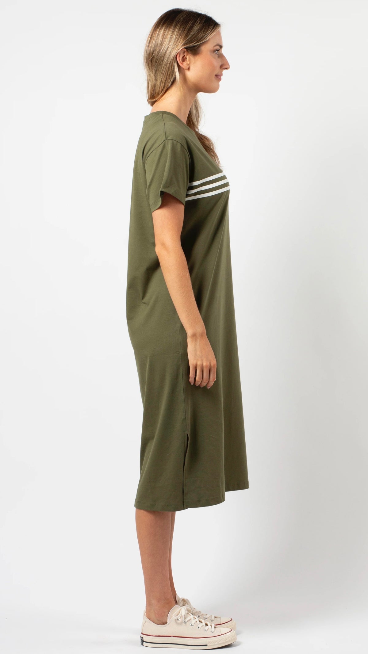 Maxie T Shirt Dress Khaki White Stripes