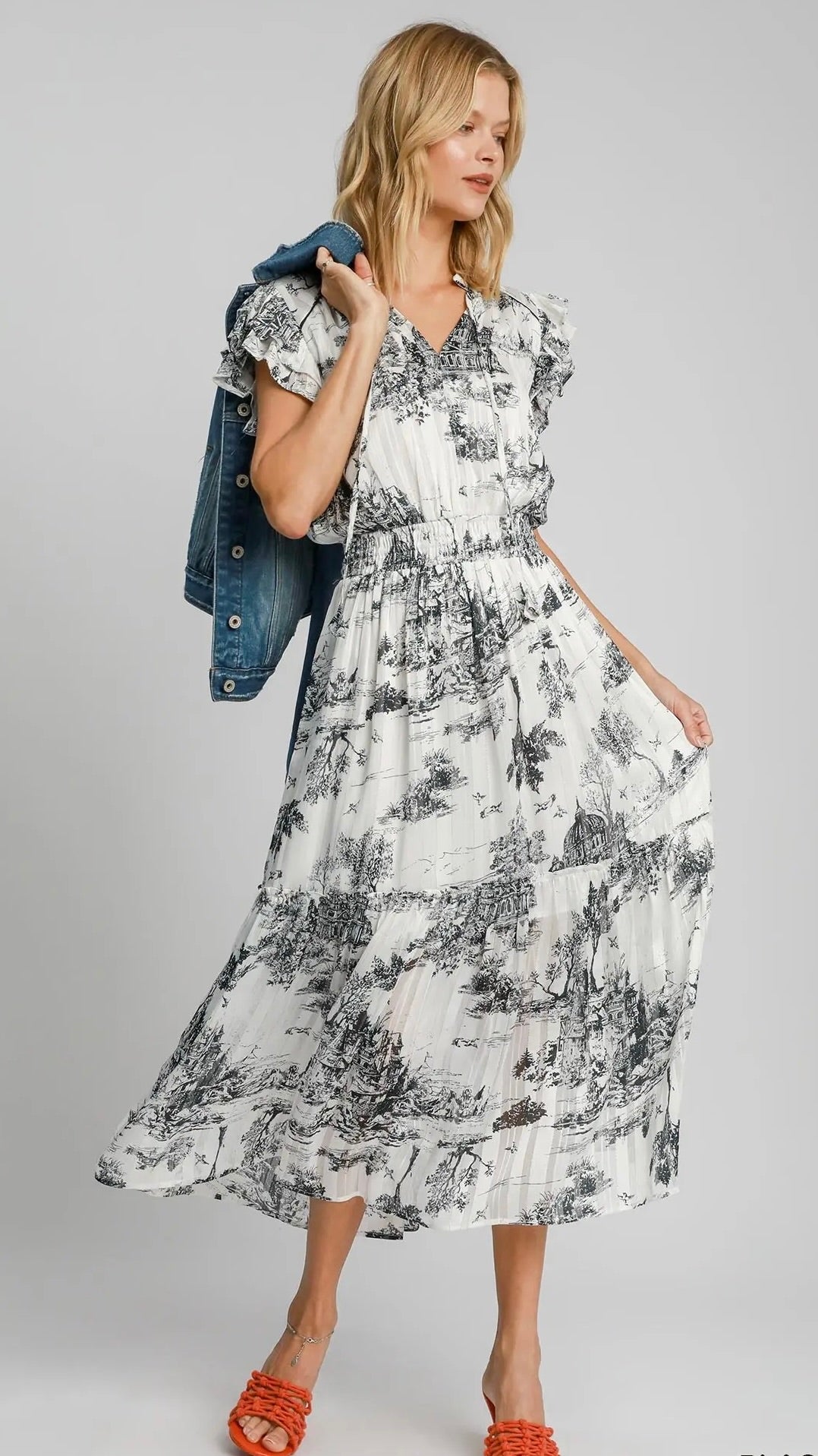 Lorelei Landscape Print Midi Dress Black