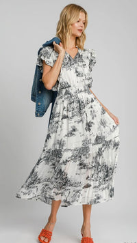 Lorelei Landscape Print Midi Dress Black