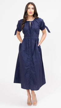 Eternity SS V Neck Midi Dress Navy