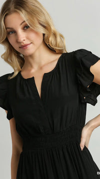 Florence Flutter Sleeve Dress Black (Restock Oct 25)