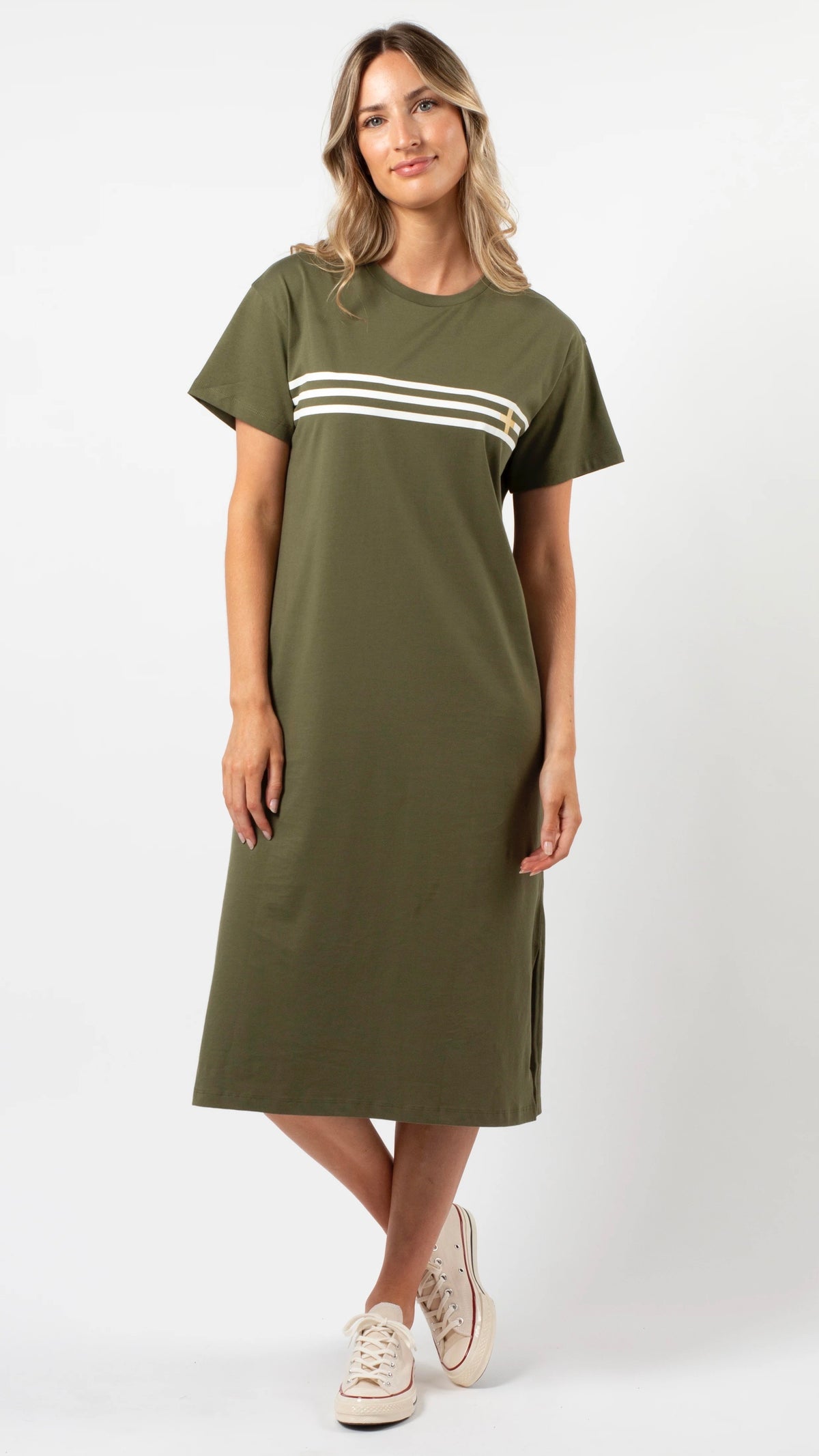 Maxie T Shirt Dress Khaki White Stripes