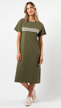 Maxie T Shirt Dress Khaki White Stripes