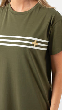 Maxie T Shirt Dress Khaki White Stripes