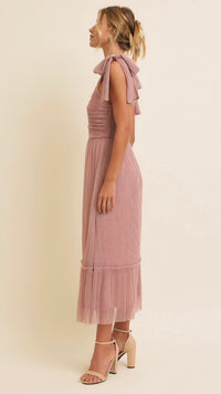 Gatsby Metallic Tie Dress Metallic Pink