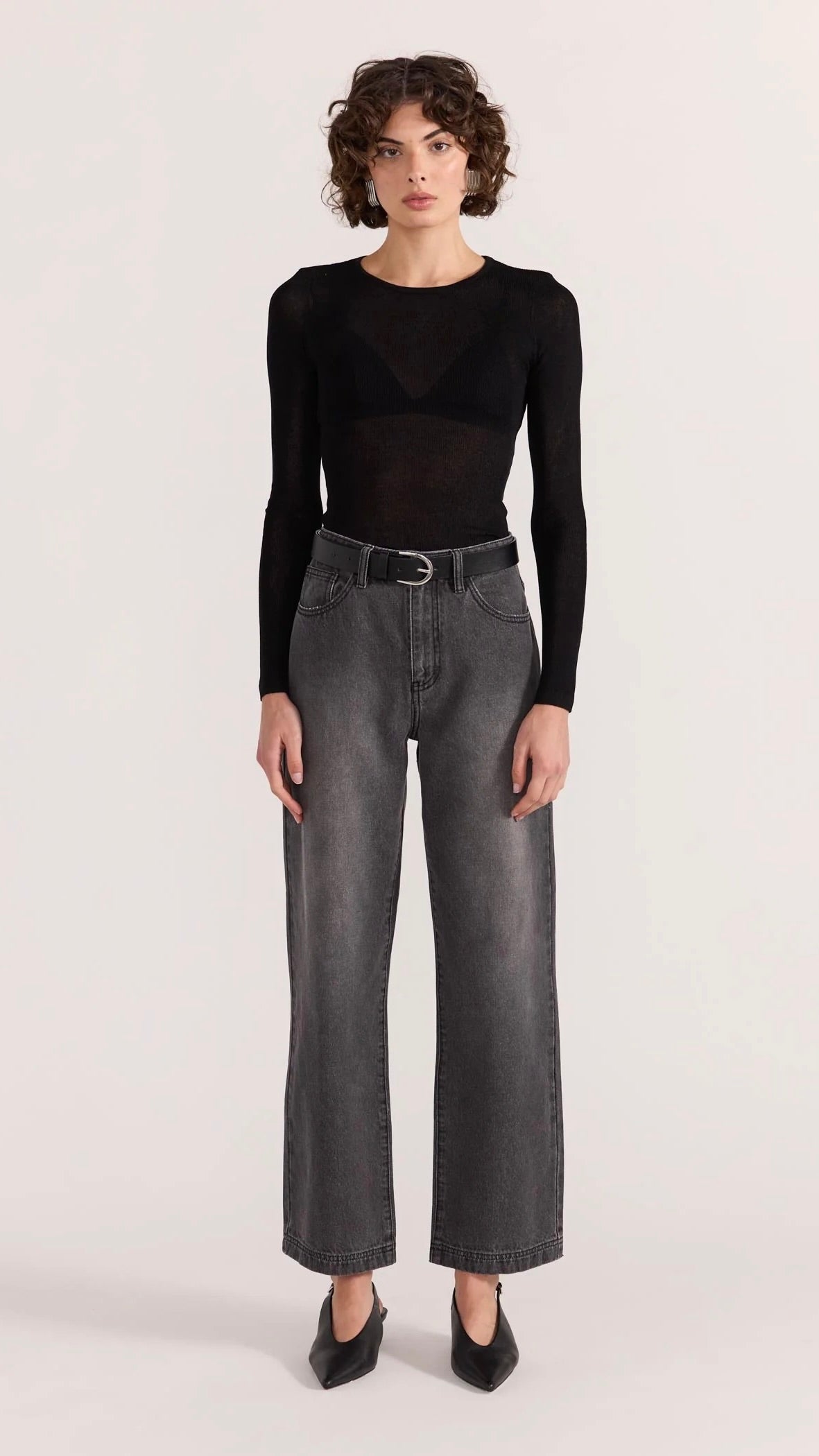 Asta Sheer Knit Top Black