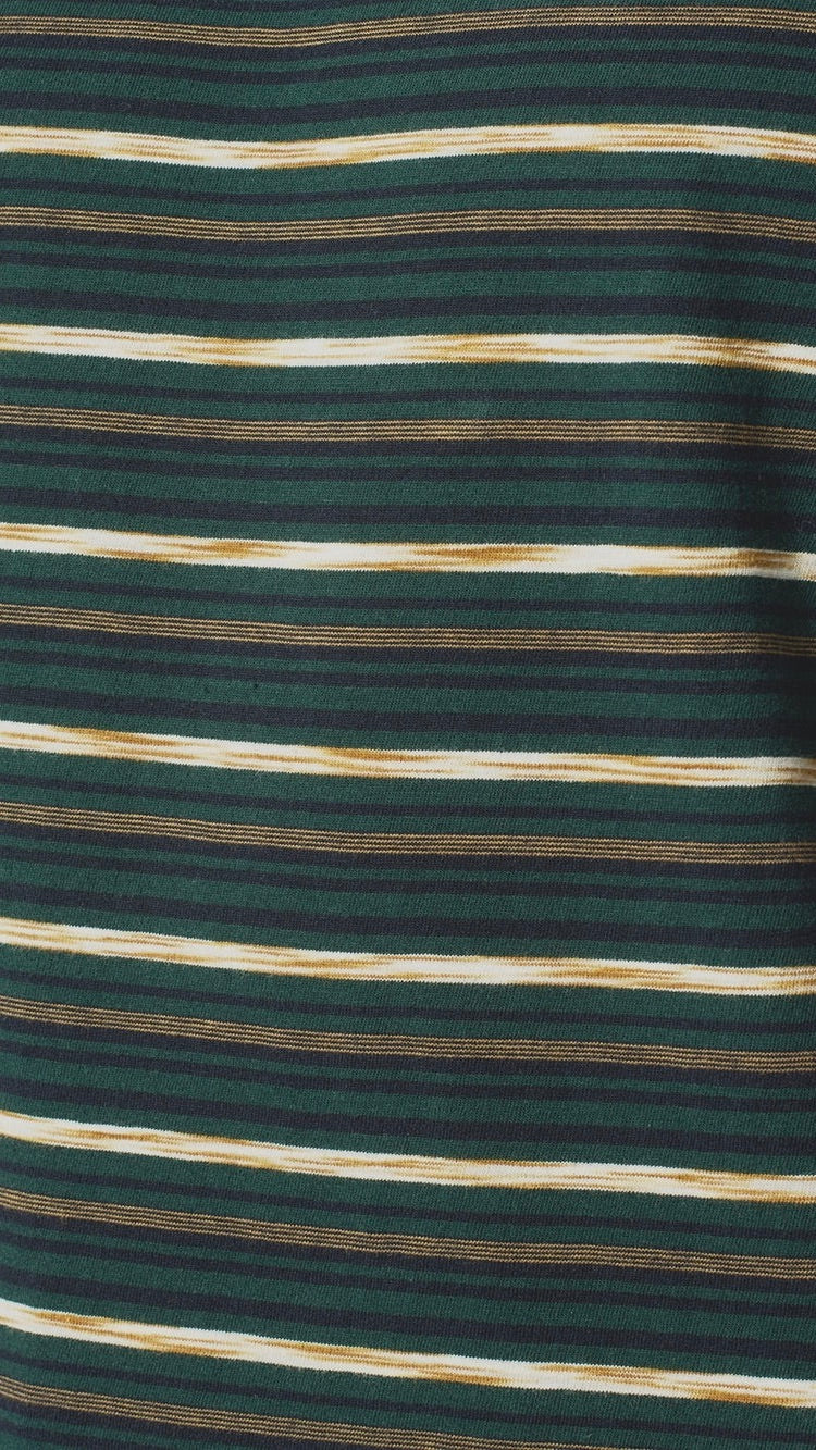 No Excess T-Shirt with Round Neck and Multicolor Stripes Dark Green